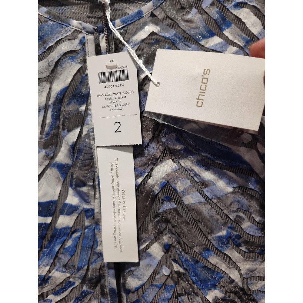 NWT Chico's Travelers Collection Watercolor Applique Jacket Sz 2 Medium $149 Tex - Picture 5 of 9